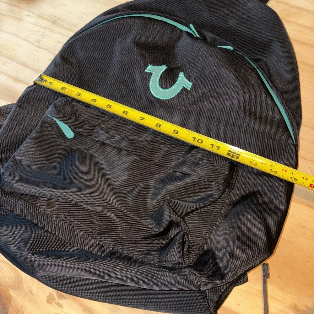True Religion Black Backpack Light Blue Logo School College Designer Very Good